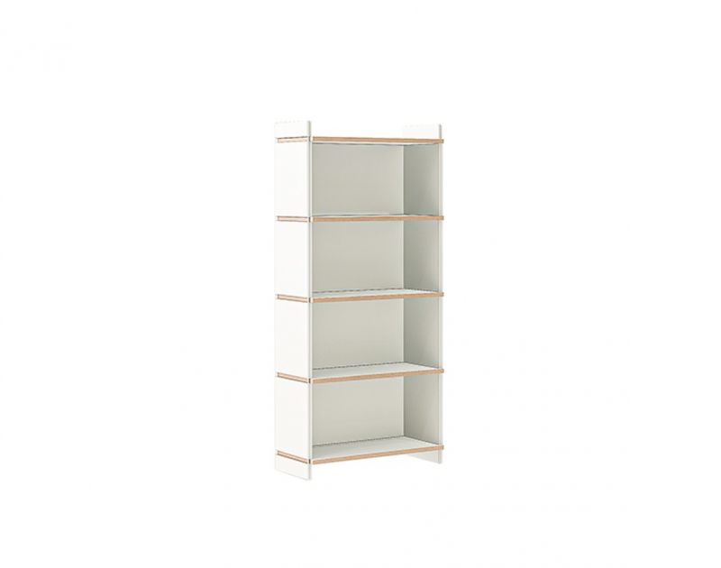 Tojo Mehrfach Regal Grundmodul mit vier Fächern in Weiß und Holzoptik.